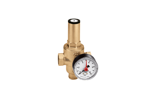 Pressure reducing valve with pressure gauge